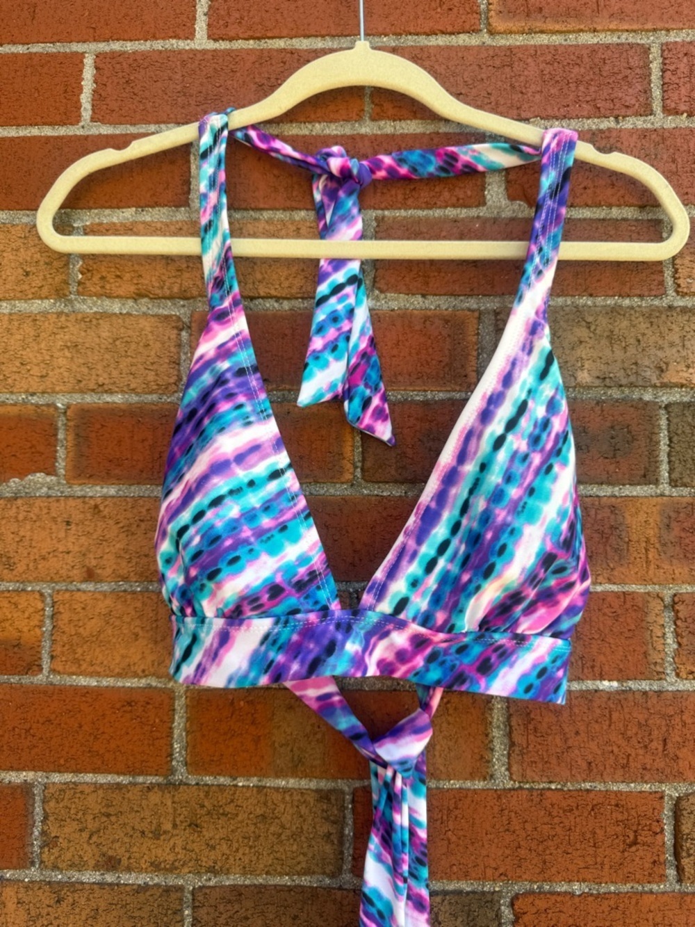 Catalina Tie Front Bikini Top XL 16-18 Multicolor Halter Swim Top Adjustable